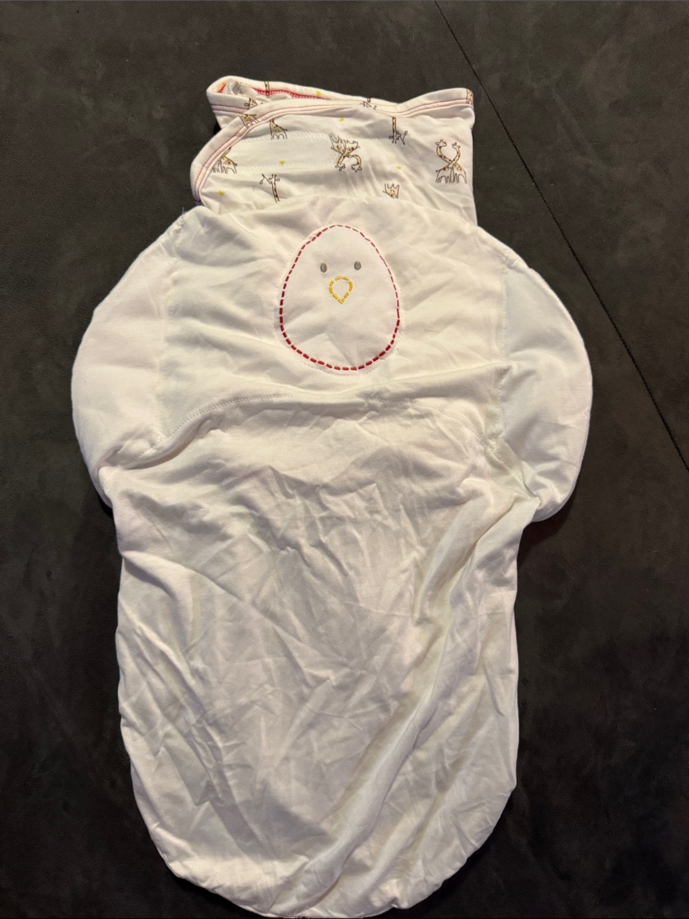 Nested Bean White Infant Swaddle with Embroidered Chick Detail
